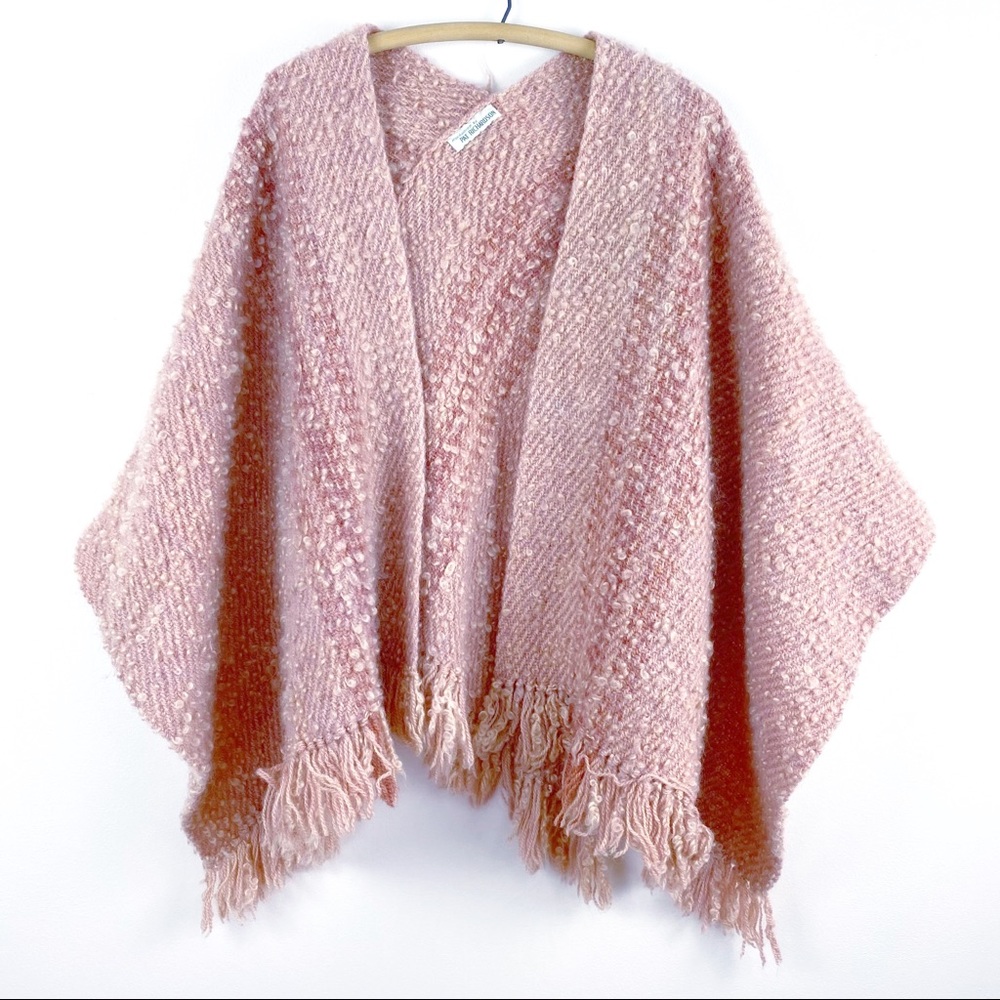 VTG 50s Handmade Boucle Fringe Wool Granny Shawl - Picture 7 of 14